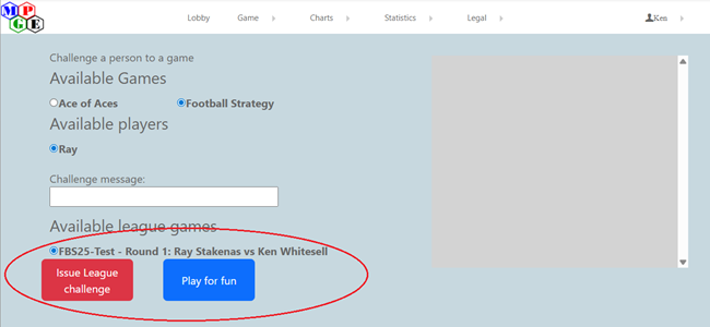 Selection of League Challenge or For Fun